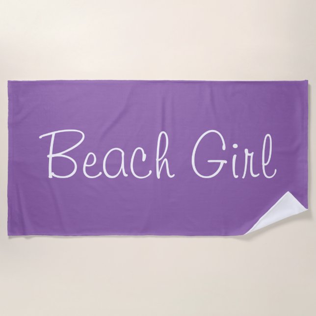 Classy Purple Beach Girl Design Beach Towel (Front)