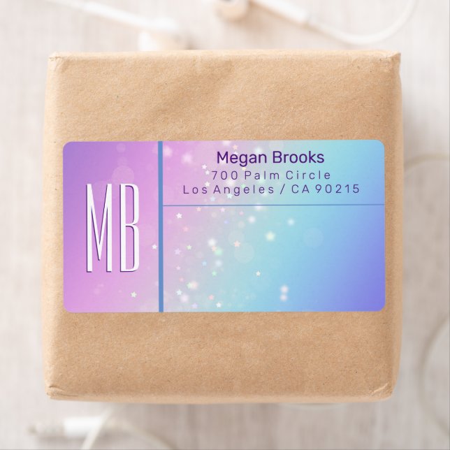 Classy Purple & Blue Bokeh Star Monogram Address (Insitu)