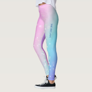 Classy Purple & Blue Bokeh Star, Name or Message Leggings