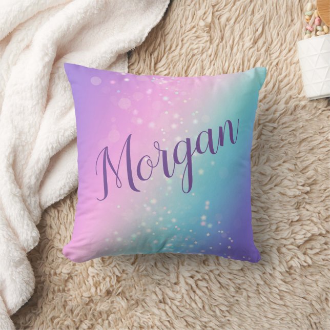 Classy Purple & Blue Bokeh Star, Name or Monogram  Cushion (Blanket)