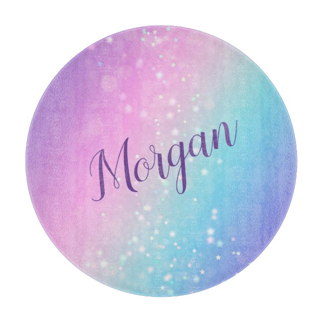 Classy Purple & Blue Bokeh Star, Name or Monogram  Cutting Board (Front)