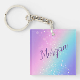 Classy Purple & Blue Bokeh Star, Name or Monogram Key Ring