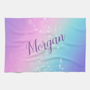 Classy Purple & Blue Bokeh Star, Name or Monogram  Tea Towel