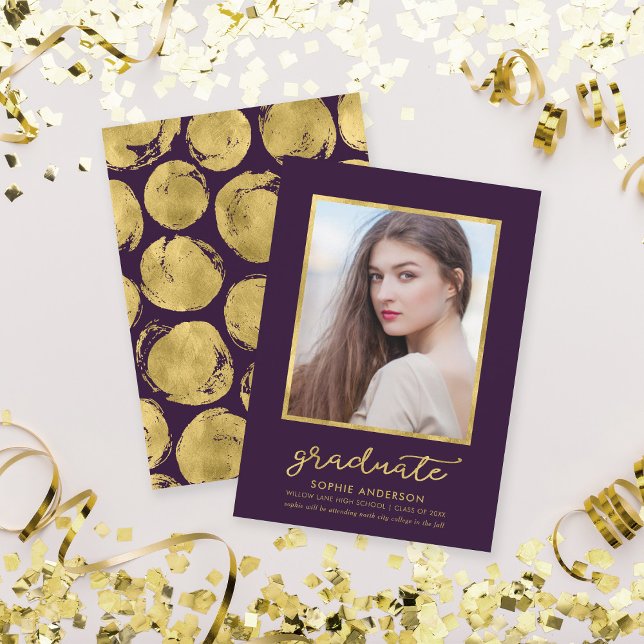 Classy Purple Gold Photo Graduation Announcement (Creator Uploaded)