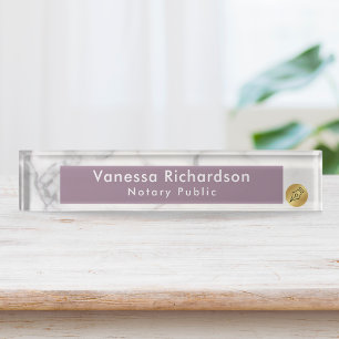 Classy Purple & Grey Marble Custom Notary  Nameplate
