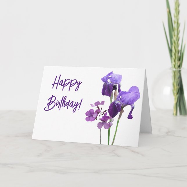 Classy Purple iris flower Happy Birthday fine art  Thank You Card (Front)