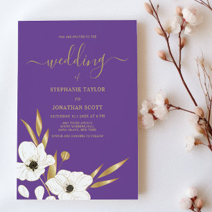 Classy purple white gold floral elegant wedding invitation