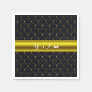 Classy Quilted Black and Gold Personalised Napkin