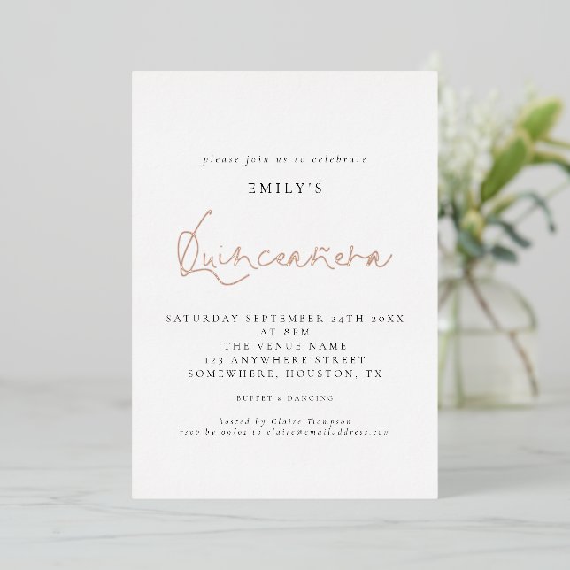 Classy Quinceanera Birthday Party Script Real Foil (Standing Front)