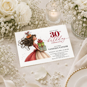 Classy Quirky Woman 30th Birthday Deep Red Party C Invitation