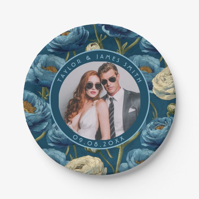 Classy Ranunculus Plates For Engagement Party (Front)