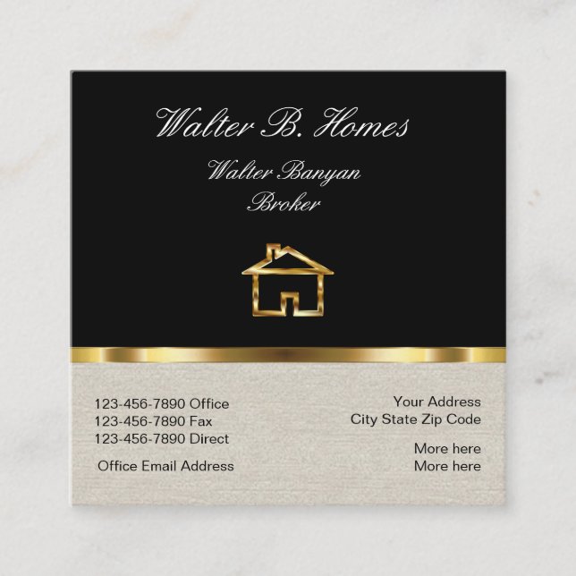 Classy Real Estate Broker Design Square Business Card (Front)