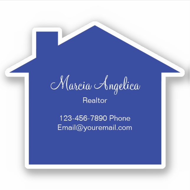 Classy Real Estate Sticker Label Blue House Shape (Front)