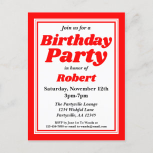 Classy Red Adult Birthday Party Invitation Postcard