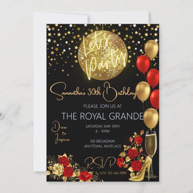Classy Red and Gold Fancy Birthday Invitation (Front)