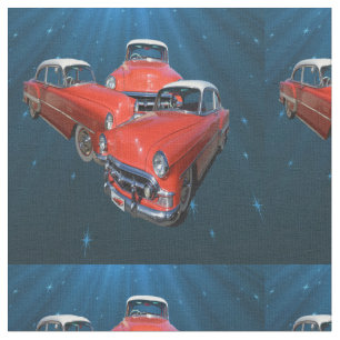Classy Red And White Vintage Cars, Fabric