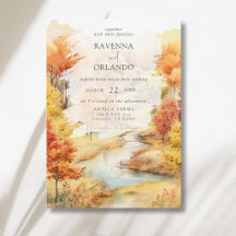 Classy Red Autumn River Forest Fall Wedding
