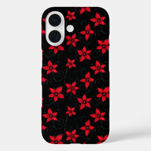 Classy Red Black Flowers iPhone 16 Case
