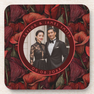 Classy Red Calla Lilies Inspired Destination Weddi Coaster