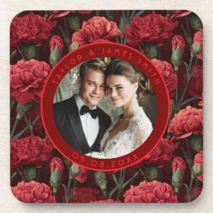 Classy Red Carnation Inspired Modern Wedding Coaster