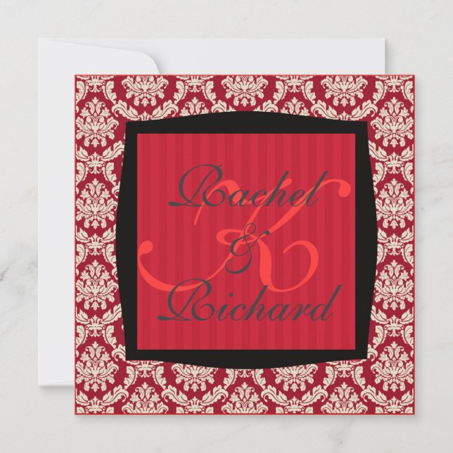 CLASSY RED DAMASK INVITATION FOR RENEWAL OF VOWS/W (Front)