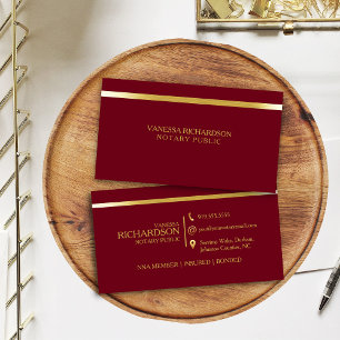 Classy Red & Gold Luxury Notary Public Business Ca Card
