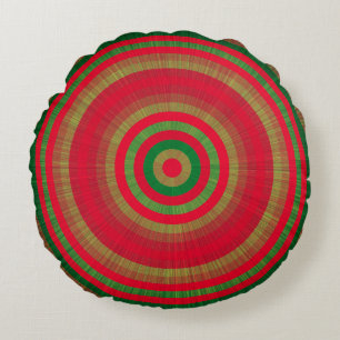 Classy Red Green Gold Dot Pattern Round Cushion