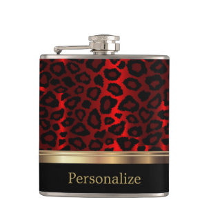 Classy Red Leopard Animal Print Hip Flask
