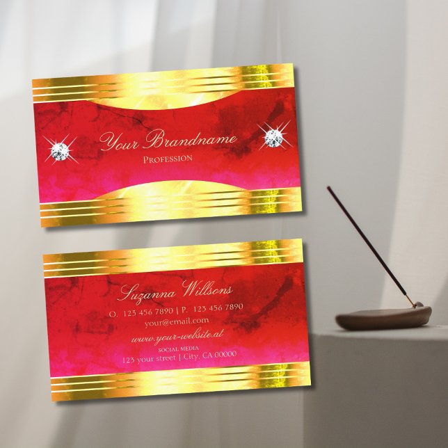 Classy Red Marble Shiny Gold Borders Impressively Business Card (Creator Uploaded)