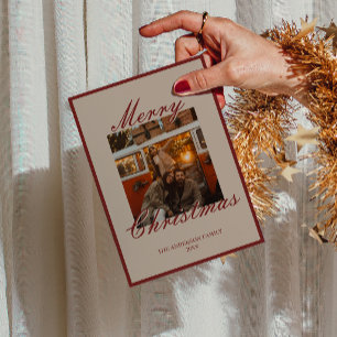 Classy Red Old Money Classic Photo Christmas Holiday Card