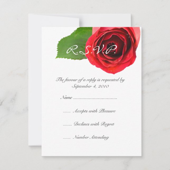 Classy Red Rose Wedding RSVP Card (Front)