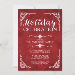 Classy Red Snowflake Holiday Celebration Party Invitation
