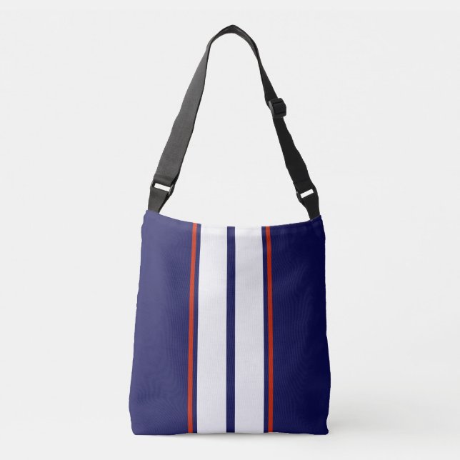Classy Red, White, and Blue Racing Stripes Crossbody Bag (Front)