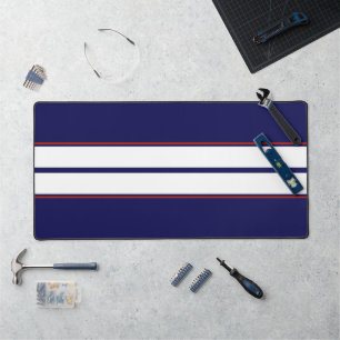 Classy Red, White, and Blue Racing Stripes Desk Mat