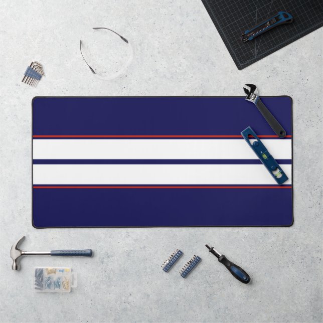 Classy Red, White, and Blue Racing Stripes Desk Mat (Workstation)