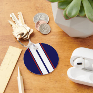 Classy Red, White, and Blue Racing Stripes Key Ring