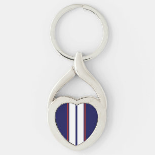 Classy Red, White, and Blue Racing Stripes Key Ring