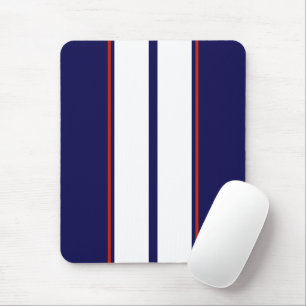 Classy Red, White, and Blue Racing Stripes Mouse Pad