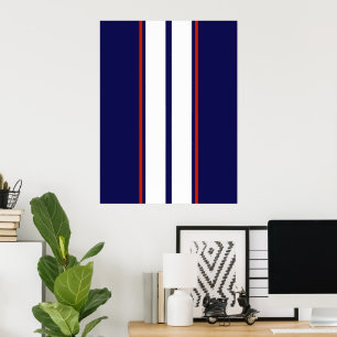 Classy Red, White, and Blue Racing Stripes Poster