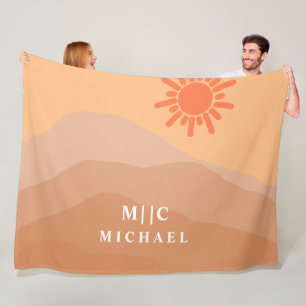 classy retro abstract modern mountain wave fleece blanket