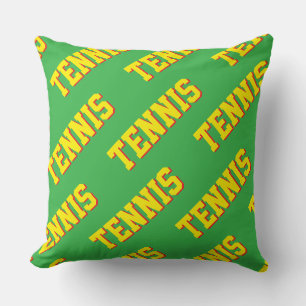 Classy Retro Bright Yellow TENNIS Text On Green Cushion
