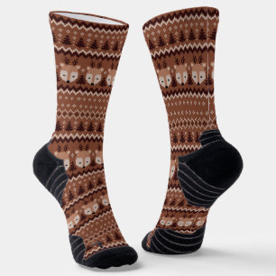 Classy retro Christmas Brown pattern for him Socks