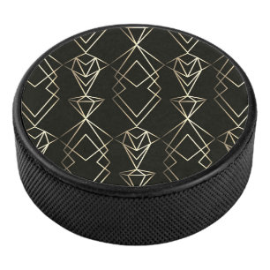 Classy Retro Design in Black and Gold Hockey Puck