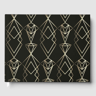 Classy Retro Design in Black and Gold Name Date Guest Book