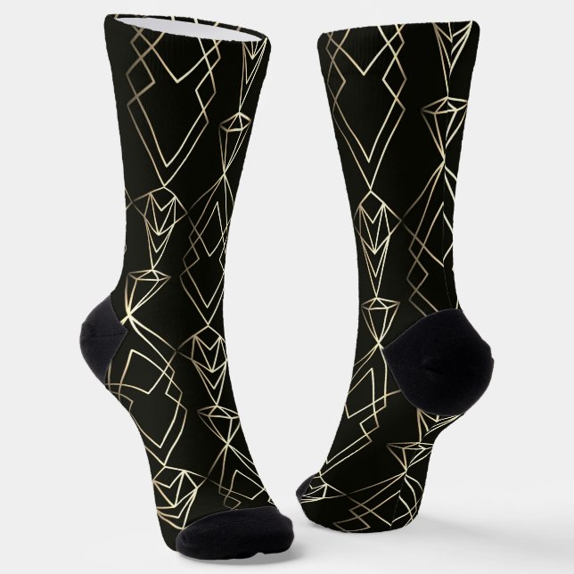 Classy Retro Design in Black and Gold  Socks (Angled)