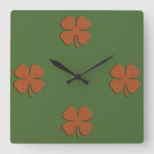 Classy retro Irish lucky shamrock Square Wall Clock