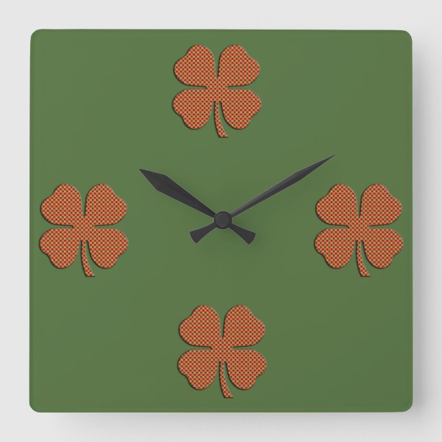 Classy retro Irish lucky shamrock Square Wall Clock (Front)