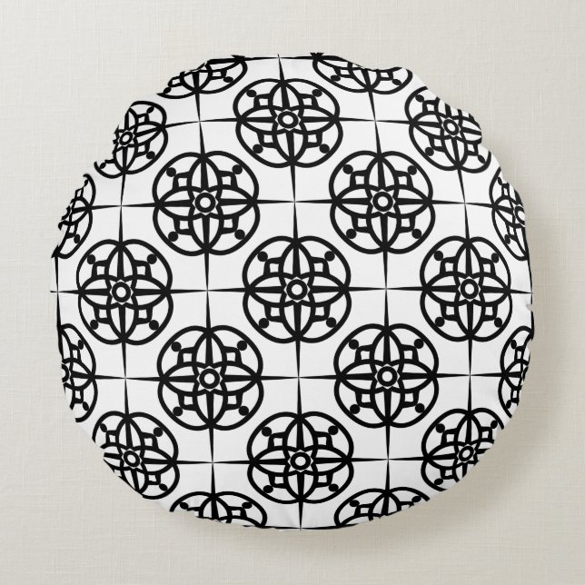 Classy Retro Vibe Geometric Pattern Round Cushion (Front)