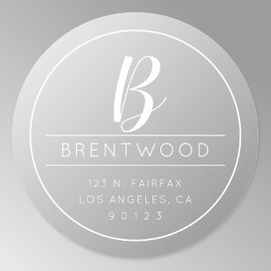 Classy Return Address & Monogram   Gradient Grey Classic Round Sticker