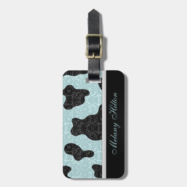 Classy romantic cow damask luggage tag (Front Vertical)